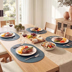 MOSAYT Vinyl Faux Leather Oval Placemats, Set of 6, Navy Blue - Image 3