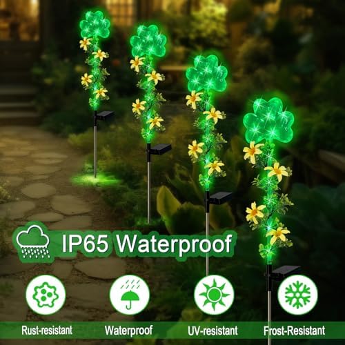 ST Patrick's Day Decorations Outdoor,2 Pack Shamrock Solar Light Yard Stake - Image 2