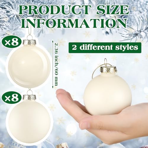 Hollowfly 16 Pcs 2.36 Inch Wool White Glass Ball Christmas Tree Ornaments - Image 2