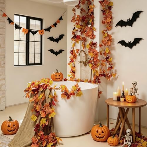 CQURE 18 Pack Fall Leaf Garland, Total 106.2Ft Artificial Fall Vines Autumn Garland Fall Maple Leaves Thanksgiving Decor for Home Wedding Fireplace Party - Image 2