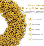 24" Yellow Fall Wreath for Front Door, Artificial Mums Autumn Wreath - Image 4