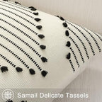 Mecatny Boho Outdoor Throw Pillow Covers 18x18 Set of 2 Beige & Black - Image 3