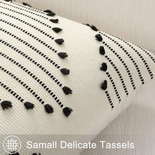 Mecatny Boho Outdoor Throw Pillow Covers 18x18 Set of 2 Beige & Black - Image 3