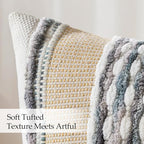 ANRODUO Boho Decorative Pillow Covers Gray Blue Stripe 22x22 Inch Pack of 2 - Image 6