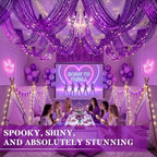 Breling 8 Pcs Purple Ceiling Fringe Curtains, Metallic Foil Drapes, 15 ft - Image 6