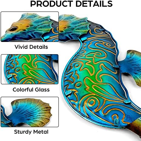 John's Studio Seahorse Sea Wall Decor Outdoor Metal Garden Hanging Art Glass Sculptures Home Ocean Theme Decorations for Kitchen Bathroom and Pool - Image 2