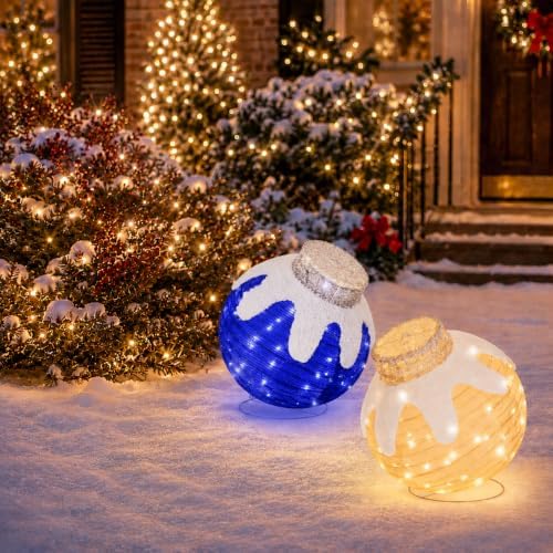 2 Pcs Outdoor Christmas Ornaments, Lighted Pop-Up Holiday Ball Decoration with 160 LED Lights, 8 Light Functions, Lighted Collapsible Christmas Outdoor Decorations for Yard, Patio, Home - Image 7