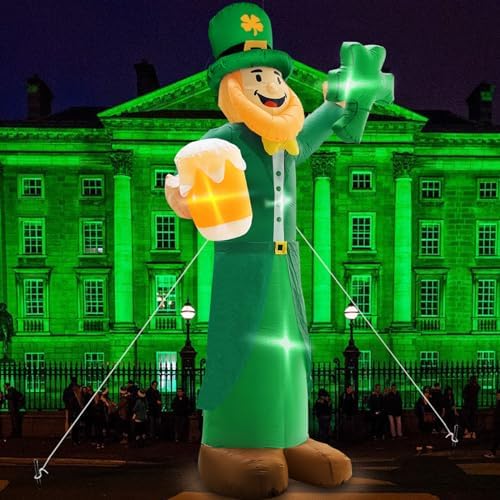 12 Ft St Patricks Day Decorations Inflatable Leprechaun, Blow up Leprechaun Hold Shamrocks Beer Build-in LED Light for Yard Garden Decorations, Indoor and Outdoor Theme Party Yard, Garden, Lawn Decor - Image 6