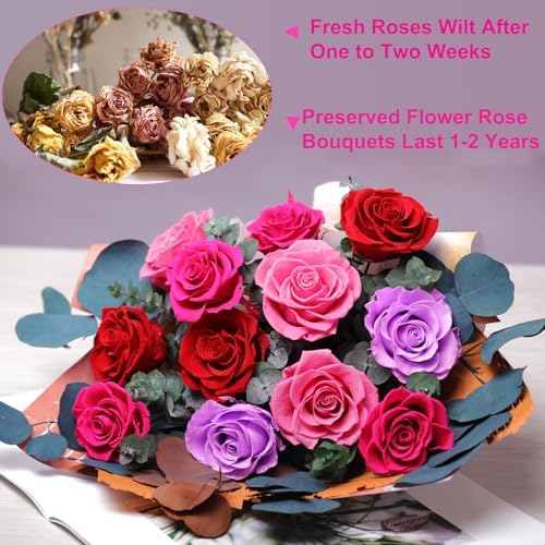 Lovenfold Flowers for Delivery Birthday Flowers Gift for Her,Preserved Flowers Bouquet 12 Roses Mixed Bouquet,Rose Gifts for Women Mom Grandma(Mixed 12 Reddish-A Roses) - Image 2