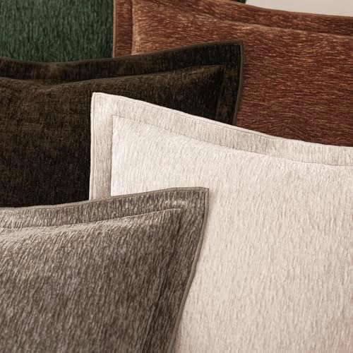 Decorative Chenille Luxury Throw Pillow Covers with Wide Edge, Textured Solid Pillowcases, Soft Velvet Cushion Cover Home Décor for Couch Sofa Chair Bed,18×18 Inch, Set of 2, Light Beige - Image 6