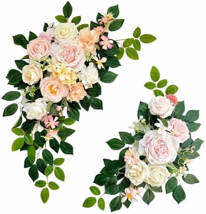 Odouzy Pack of 2 Wedding Arch, Artificial Flowers, Wedding Decor，Flower Garland Be Suited to Banquet, Party, Reception Entrance Welcome Sign and Background Decoration (Light Pink) by Odouzy