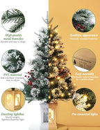 3ft Prelit Snow Flocked Christmas Tree with Light Up White Snowman Box Base - Image 3