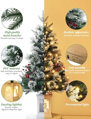 3ft Prelit Snow Flocked Christmas Tree with Light Up White Snowman Box Base - Image 3