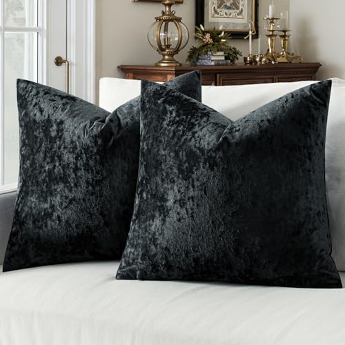 MIULEE Velvet Euro Sham Throw Pillow Covers Black 24x24 inch Set of 2 by MIULEE