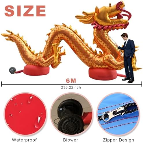 Inflatable Dragon Large Long Inflatable Dragon Decoration Outdoor Chinese New Year Decorations for Party Indoor Outdoor Christmas Garden Yard Decor(1pcs,6M) - Image 5