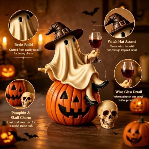 Halloween Ghost Witch Resin Figurine, Vintage Tabletop Statue 2pack - Image 4