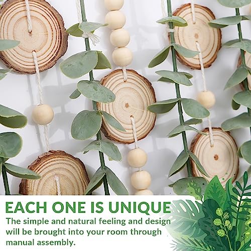 Boho Wall Decor Artificial Eucalyptus Bathroom Decor Fake Eucalyptus Greenery Leaves Stems Wall Hanging Plants on 16.5 inch Wooden Stick with Wooden Bead Rustic Farmhouse for Bedroom Nursery Kitchen - Image 5