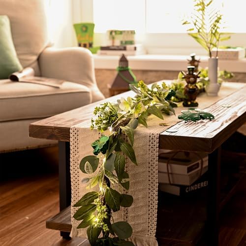 Valery Madelyn 6 Ft St Patrick's Day Garland Decorations with Lights, Artificial Spring Eucalyptus Garland for Mantle with Lucky Shamrock Clover Ornaments, Perfect Irish Festival Home Party Decor - Image 3