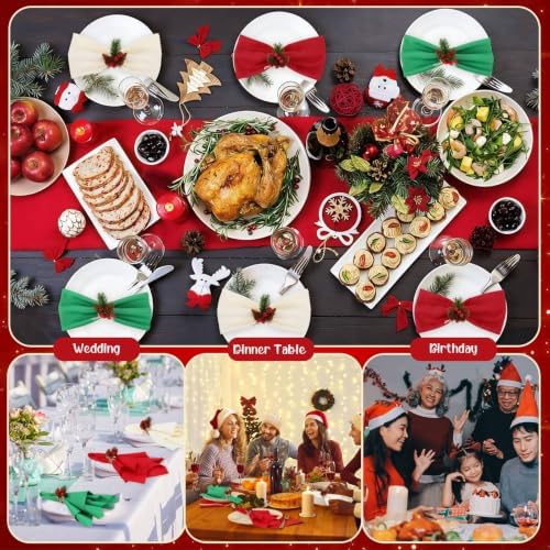 LemonRoad 36 Pcs Christmas Cloth Napkins and Napkin Ring Holders, Reusable Fabric with Pine Needle Red Fruit Napkin Rings for Xmas Table Decor, Banquet, Holiday Dinner Party, Wedding Party Supplies - Image 6
