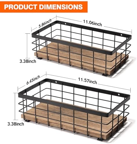 TJ.MOREE Small Metal Wire Basket, Decorative Wood Base Organizer for Bathroom, Kitchen, Basket for Toilet Paper Storage, Sugar Packet, Coffee Syrup, Guest Towel, Napkin(Black 2 Packs) - Image 2