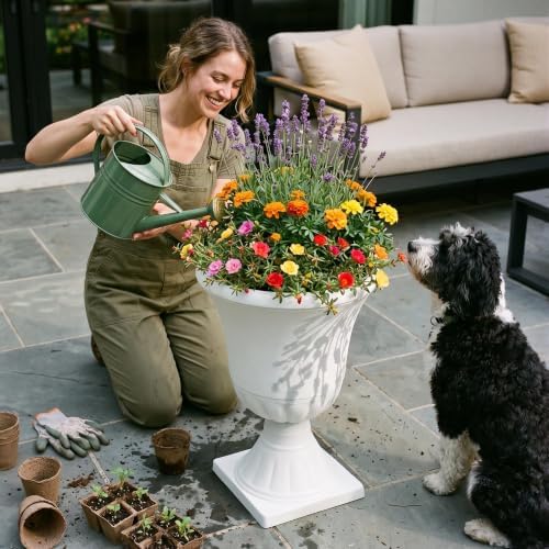 Worth 2-Pack Large White Urn Planters, 15.5" x 22" Tall Outdoor Flower Pots - Image 7