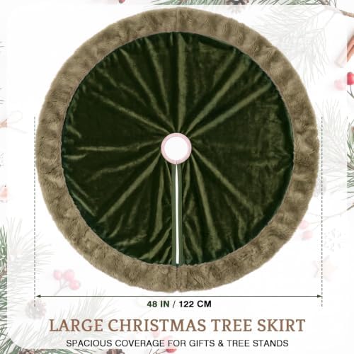 Skylety 48" Velvet Christmas Tree Skirt with Faux Fur Trim,Dark Green - Image 2