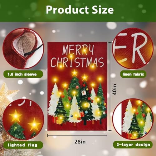 Lighted Christmas Garden Flag for Outside, Xmas Tree (Pine Forest, 28x40 Inch) - Image 4
