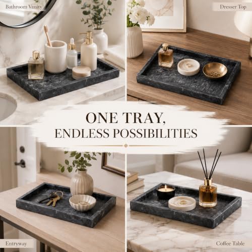 Natural Marble Decorative Tray, 11.8"x7.87" Solid Stone Serving Tray with Raised Border, Versatile Rectangle Organizer for Entryway Key, Coffee Table, Nightstand, Jewelry & Home Accent (Black) - Image 5