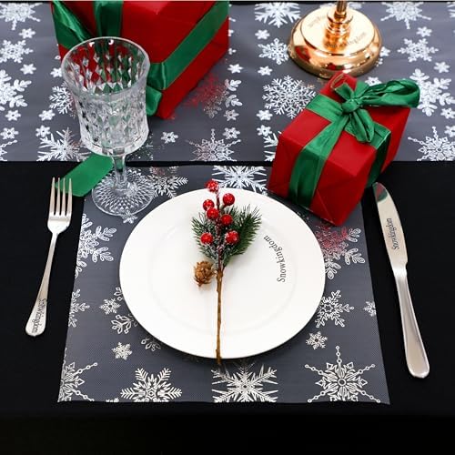 Snowkingdom 2PCS Silver Christmas Snowflake Glitter Table Runner 108 Inch - Image 5
