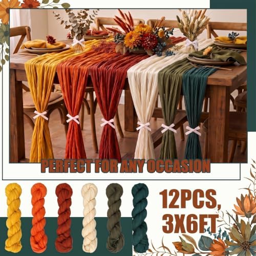 Remagr 12 Pcs Fall Thanksgiving Cheesecloth Gauze Table Runners Earthy Tone - Image 6