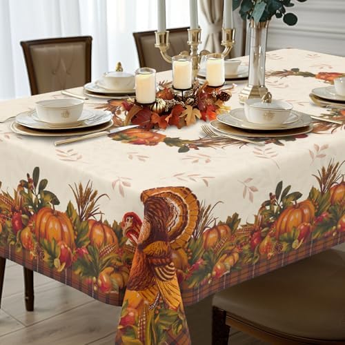 Thanksgiving Turkey Tablecloth Vintage Fall Pumpkin Table Cloth for Kitchen Decoration - 60" X 120" Rectangle/Oblong - Image 4