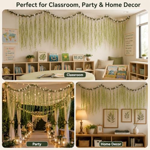 128 Ft Jungle Theme Decoration Set 27pcs Artificial Greenery Leave Vines Decor with Hooks Hanging DIY Ceiling Vines Forest for Forest Rainforest Safari Party Safari Tropical Classroom Decor - Image 7