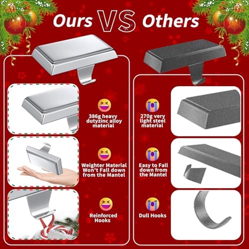 Oleitodh 8 Pack Metal Silver Christmas Stocking Holders for Mantle Heavy Duty Stocking Hangers Stocking Hook Christmas Ornaments for Counter Tables Window Fireplace Mantle Decoration - Image 3