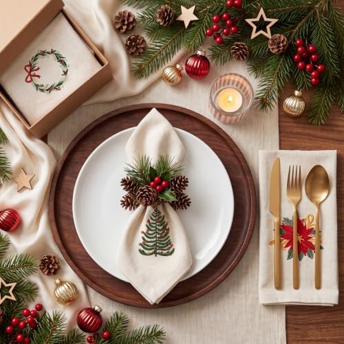 Christmas Cloth Napkins Linen Dinner Napkin, Set of 24, Linen - Image 5