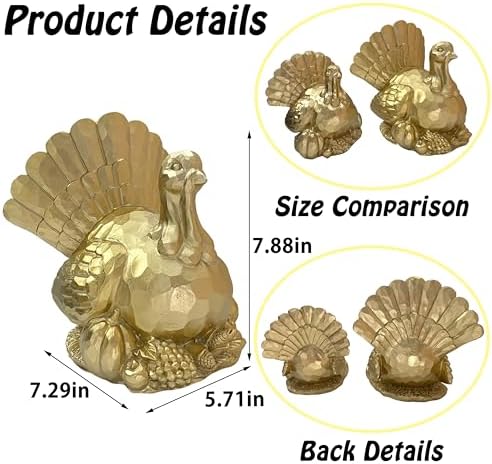 FESTGLOX Thanksgiving Turkey Decor, Gold Resin Turkey Figurine Table Decor - Image 6