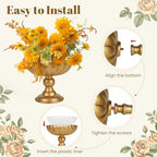 Gold Vases for Centerpieces Tables, Tall Metal Flower Urn Pedestal Vase Compote Bowl with Plastic Liners, Vintage Floral Arrangement Pots for Wedding Table Decor (Medium: 7.87''×7.87''×5.4'') - Image 4