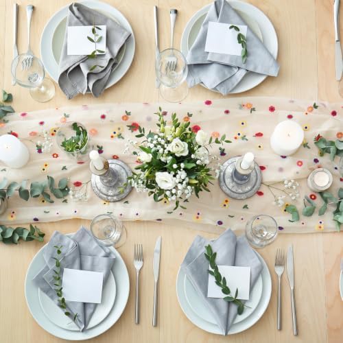 12 Pcs Daisy Tulle Table Runners Bohemian Country Tulle Lace Table Runner 120 Inch 10 ft White Champagne Pink Lace Fabric for Home Dining Wedding DIY Craft - Image 5