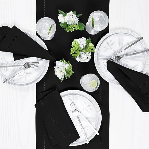 Solino Home 100% Linen Table Runner Black, Classic Hemstitch 14 x 144 in - Image 3