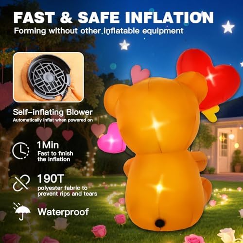 5 FT Valentines Inflatables Outdoor Decorations, Blow up Valentine's Day Love Bear Yard Decor with Hearts, Built-in LED Lights Valentine Holiday Decorations for Outside Lawn Garden Wedding Indoor - Image 7