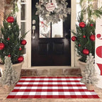 Christmas Red and White Plaid Rug, 3' x 5' Cotton Hand-Woven Layered Door Mat for Front Porch, Entryway, Outdoor Holiday Decor, Washable Buffalo Check Rug for Home, Patio, Kitchen by Homydecor