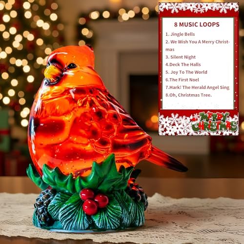 Christmas Cardinal Snow Globe Cardinal Holly Music Water Lantern Holiday Decorations Gifts for Family Children or Friends - Image 2