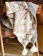 Boho Throw Blanket, Knitted Brown Tassel Throw Blankets, Soft Lightweight Vintage Tan Throw Blanket for Sofa Couch Bed and Living Room- All Seasons (50x60 Inch) - Image 6