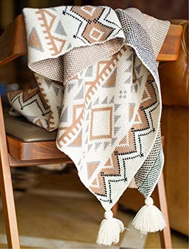 Brown Knitted Tassel Boho Soft Lightweight Vintage Tan Throw Blanket for Sofa Couch Bed and Living Room- All Seasons (50x70 Inch) - Image 4