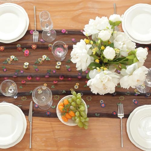 3pcs Black Embroidery Daisy Fall Table Runner 10ft Florals Seasonal Tulle Table Runner Holiday Kitchen Dining Table Decoration for Home Party Indoor - Image 2