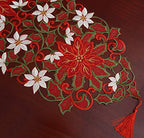 Simhomsen Large Embroidered Christmas Holiday Red Poinsettia Table Runners 13 × 120 Inch - Image 6