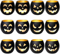 SHMILMH Halloween Table Centerpiece Candle Holders Set of 12, Black and Gold Glass Votive Holder with 6 Grimace, Tealight Holders Bulk for Halloween Party Decor by SHMILMH