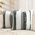 decorUhome Cream White and Green Throw Pillow Covers 18x18 Set of 2 by decorUhome