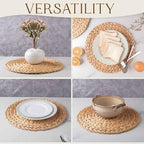 13.5" Set of 6 Water Hyacinth Woven Round Placemats by DaiVuCrafts - Image 3