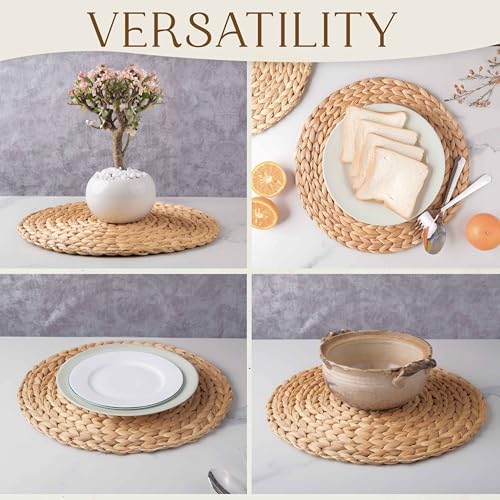 13.5" Set of 6 Water Hyacinth Woven Round Placemats by DaiVuCrafts - Image 3