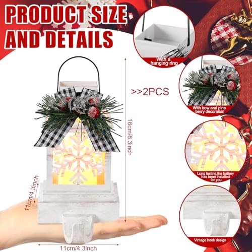 Therwen 2 Pcs Christmas Stocking Holders Lantern, LED, Snowflakes, White - Image 2
